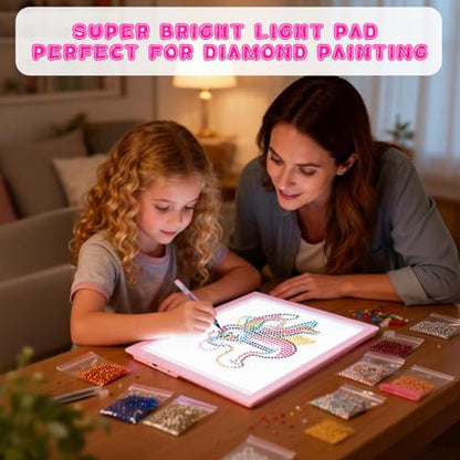 LED Drawing Tablet Kits Pink - 15" Light Board for Diamond Painting | Best Birthday, Holiday Gifts Toy for Kids Girls 3,4,5,6,7,8,9,10,11,12 Year Old, Back to School Art Travel Essentials - style: 15" Kit Pink (Rechargeable)