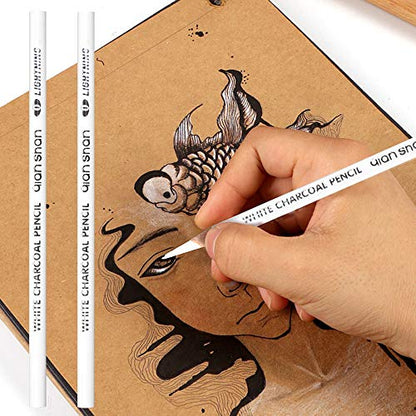 2 Pcs White Sketch Charcoal Pencils -Professional Hight Quality Sketch Highlight White Charcoal Wooden Pencils for Artist Drawing, Sketching, Blending - color: 2 white charcoal