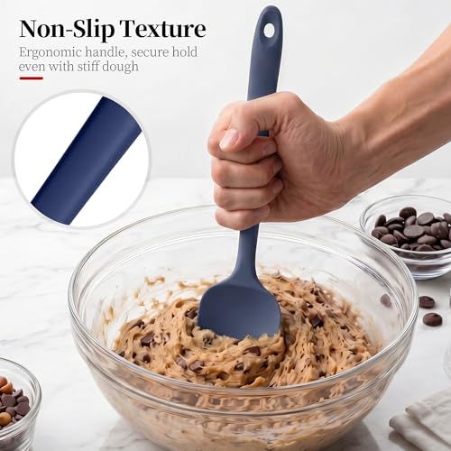 600ºF Heat Resistant Cooking Silicone Spoon Spatula, Midnight Blue | High Heat Food Safe Seamless Kitchen Spoonula Scraper for Baking Mixing Scraping Stirring Egg Nonstick Cookware Pan Bowl - color: Midnight Blue, size: 11.34in - Spoon Spatula