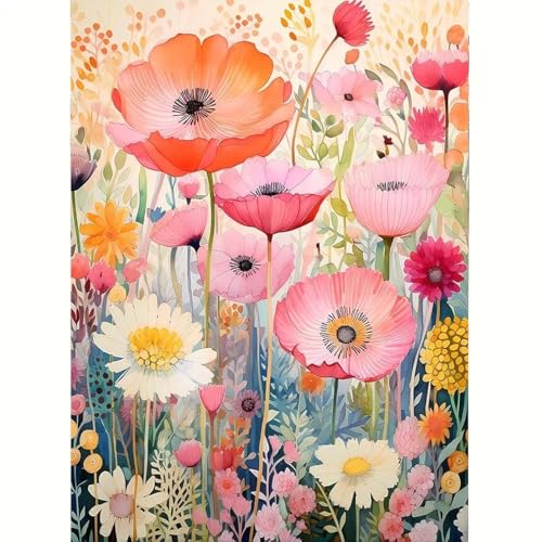 GEMOUJ Paint by Numbers Kits for Adult,Pink Flowers Paint by Numbers Kit for Adult Beginner, DIY Acrylic Painting on Canvas for Adult, Home Wall Decor 16 x 20 inch - color: GM21