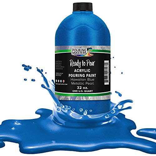 Pouring Masters Hawaiian Blue Metallic Pearl Ready to Pour Acrylic Pouring Paint - Premium 32-Ounce Pre-Mixed Fluid Acrylic Paint - Fluid Art Supplies for Canvas, Wood, Paper, Tile & Rocks - color: Hawaiian Blue Metallic Pearl, size: 32 Fl Oz (Pack of 1)