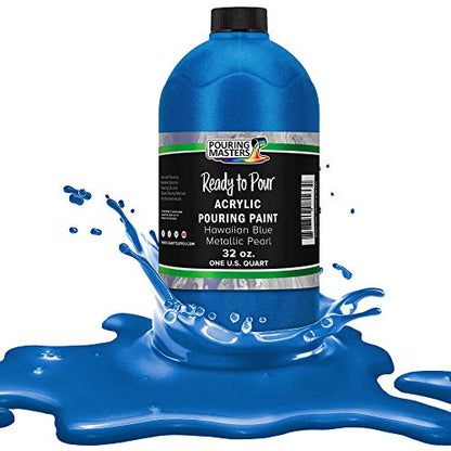 Pouring Masters Hawaiian Blue Metallic Pearl Ready to Pour Acrylic Pouring Paint - Premium 32-Ounce Pre-Mixed Fluid Acrylic Paint - Fluid Art Supplies for Canvas, Wood, Paper, Tile & Rocks - color: Hawaiian Blue Metallic Pearl, size: 32 Fl Oz (Pack of 1)
