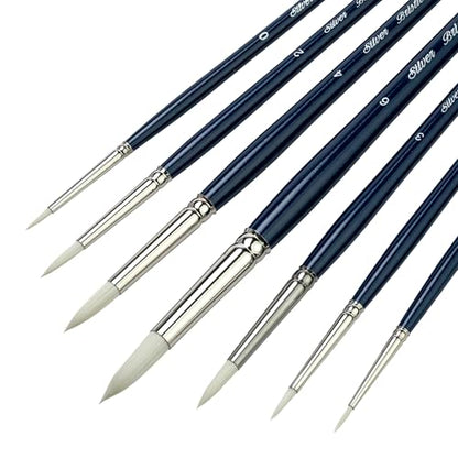 Silver Brush Limited Bristlon Long Handle Rounds Oil Paintbrush Set, 7pc | Sizes 00, 0, 1, 2, 3, 4, 6, Stiff Fine Point White Synthetic Bristle, Lightly Textured Strokes, Superb Paint Absorbency - color: Long Handle Rounds, size: 7 count