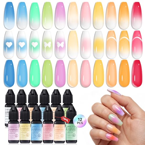 SAVILAND Dilution-Free Formula Airbrush Gel Polish: 12 PCS Macaron Colors HEMA & Acetone Free, Salon-Quick, 30% Faster Anti-Clog Tech, 4-Week Wear Ombre Nail Polish for Busy Nail Artist & Home Salon - color: A-Macaron color
