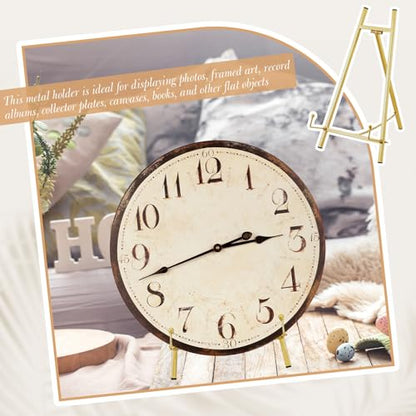 Leinuosen 1 Pcs Metal Tabletop Easel Stand, Tripod Display, Gold | 16.5"H X 8.7"W X 4.3"D Easel for Picture Frame, Supports Mirrors Books Wedding Signs Plates Photos, Foldable Display - color: Gold