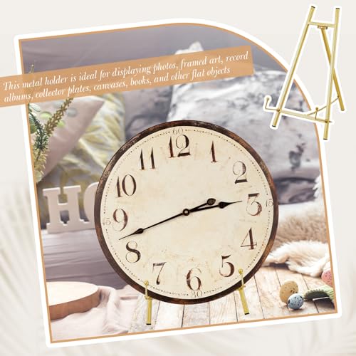 Leinuosen 1 Pcs Metal Tabletop Easel Stand, Tripod Display, Gold | 16.5"H X 8.7"W X 4.3"D Easel for Picture Frame, Supports Mirrors Books Wedding Signs Plates Photos, Foldable Display - color: Gold