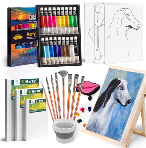 Inburit Art Acrylic Paint Set for Adults & Kids with Canvas Easel | Deluxe Art Supplies Kit with 18 Vibrant 22ml Acrylic Paint Tubes, 6 Canvas Boards, 8 Brushes, Portable Desktop Wood Easel - color: 36PCS+18Colors/22ml