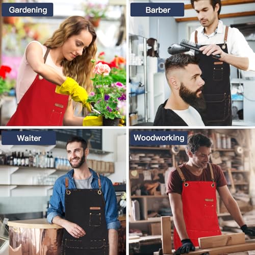 Chef Apron with Cross Back Straps for Men Women, Cotton Canvas Apron for Artists Painting, Kitchen Cooking - color: Black, 6pack