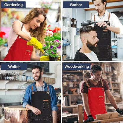 Chef Apron with Cross Back Straps for Men Women, Cotton Canvas Apron for Artists Painting, Kitchen Cooking - color: Black, 6pack