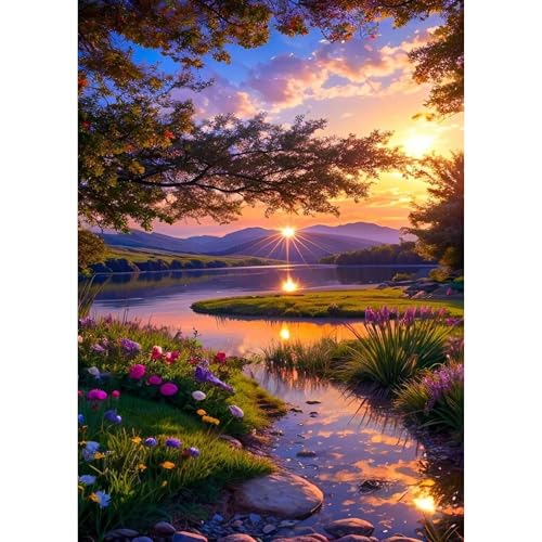 ckdiluy Landscape Diamond Art Kits for Adults Beginners, 5D DIY Sunset Diamond Painting Kits, Full Round Drill Diamonds Dots Gem Art Crystal, Home Wall Decor 12X16 Inch - color: WDZSH-037