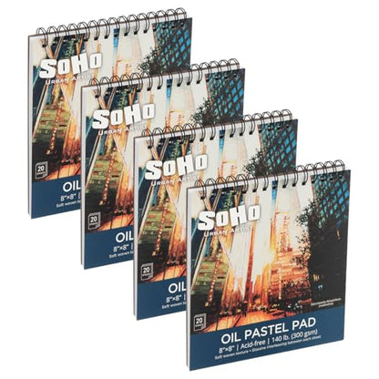 SoHo Urban Artist Fine Textured Professional Pastel Paper Pad - 140 lb - 4 Pk 8x8 -Acid-Free Fine Textured Canvas w/Glassine Sheets, 80 Total Perforated Sheets, Durable Oil Pastel Pad for Artists - size: 8x8" - Set of 4