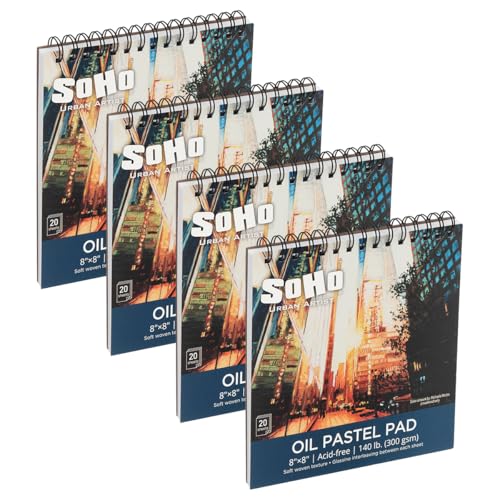 SoHo Urban Artist Fine Textured Professional Pastel Paper Pad - 140 lb - 4 Pk 8x8 -Acid-Free Fine Textured Canvas w/Glassine Sheets, 80 Total Perforated Sheets, Durable Oil Pastel Pad for Artists - size: 8x8" - Set of 4
