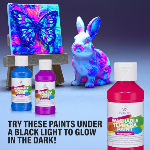 Neon Fluorescent Washable Tempera Paint – UV-Reactive Under Blacklight, 6 Bright Colors, 4 fl oz Bottles, Non-Toxic Kid-Safe Craft & Classroom Paint, Made in USA - color: Neon
