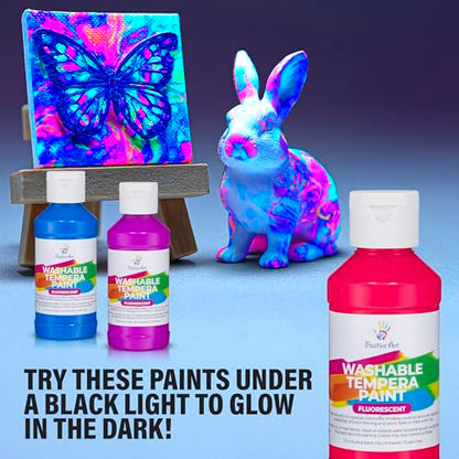 Neon Fluorescent Washable Tempera Paint – UV-Reactive Under Blacklight, 6 Bright Colors, 4 fl oz Bottles, Non-Toxic Kid-Safe Craft & Classroom Paint, Made in USA - color: Neon