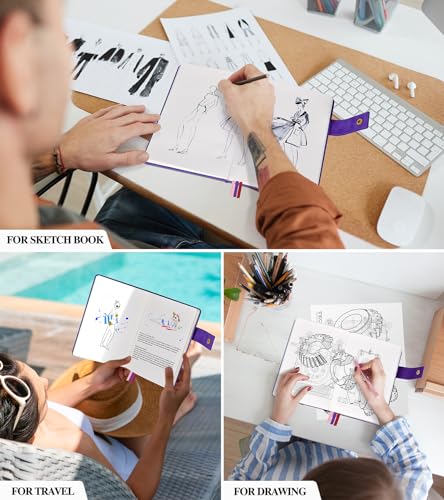 PAIBAS Blank Journal Notebook, A5 Hardcover Leather Sketchbook with 200 Pages Thick Blank Paper for Men Women, Unlined Drawing & Writing Journal, 5.9" x 8.4" Plain Notebook (purple) - color: Purple, size: Blank Page