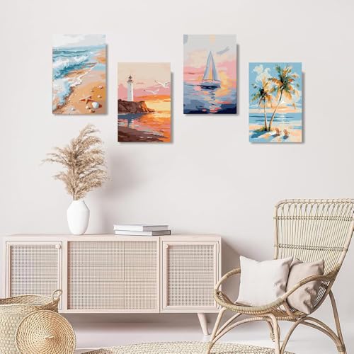 Gemozaic 4 Pack Beach Framed Paint by Numbers Kit for Adults, 8 x 12 Inch - color: BKH2385-BKH2388
