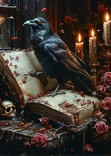 AuraDraw Crow Diamond Art Kits for Adults, Halloween Diamond Painting Kits for Adults, DIY Gem Art Full Drill Diamond Painting Dots for Home Wall Decor 12 x 16 Inch - color: ZSH-0014