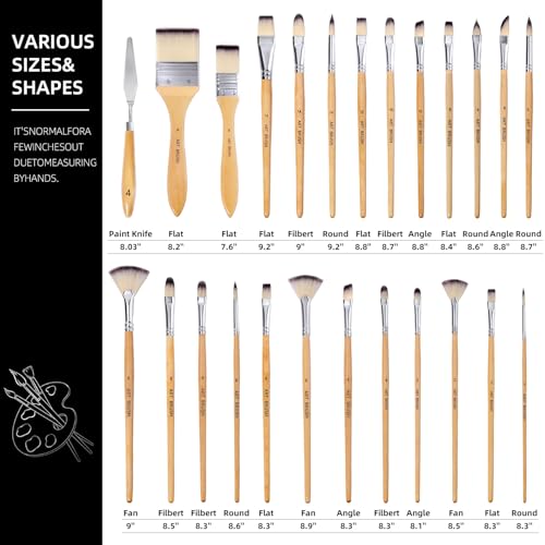 Wesquer Paint Brushes Set for Acrylic, Oil, Watercolor & Face Painting - 25 Piece Artist Brush Kit with Palette Knife, for Artists, Beginners & Adults