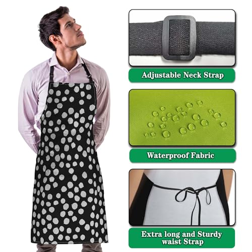 Kitchen Apron for Women Black and White Polka Dot Kitchen Aprons for Men for Cooking Restaurant BBQ Painting Crafting Gardening 27” (W) x 31” (H), Waterproof Aprons - color: Polka Dot