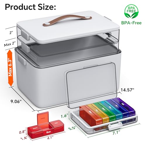 CTIME 3-Tier Medicine Organizer with Leather Portable Pill Case - size: Regular 3-Tier Set
