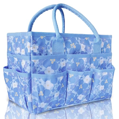 Cupohus Craft Organizer Bag, Blue Print Art Supply Tote with Multiple Pockets - color: Blue Flower