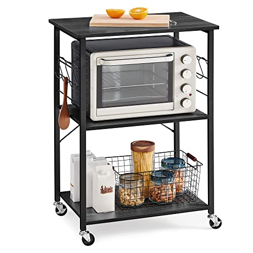 VASAGLE Kitchen Shelf on Wheels, 23.6 Inches Serving Cart with 3 Shelves - color: Ebony Black + Ink Black, size: 23.6"W x 35"H, style: Shelf
