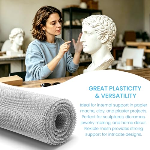 Sculpting Wire Mesh Roll 16" x 196.8" (0.08" x 0.11" Dense Grid), Aluminum Mesh Armature Mesh, Flexible Metal Mesh for Clay Support, Modeling, DIY Art & Craft Projects, Rustproof