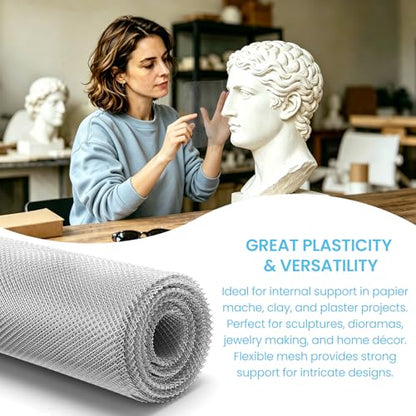 Sculpting Wire Mesh Roll 16" x 196.8" (0.08" x 0.11" Dense Grid), Aluminum Mesh Armature Mesh, Flexible Metal Mesh for Clay Support, Modeling, DIY Art & Craft Projects, Rustproof
