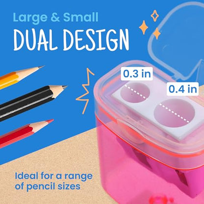 Craftzilla Pencil Sharpener 100 Pack, Manual Dual-Hole Sharpeners Bulk | Handheld Pencil Sharpeners with Lids for Kids, Classroom, School Office Supplies, Standard and Jumbo Pencils, 5 Colors - size: 100pcs Pencil Sharpeners