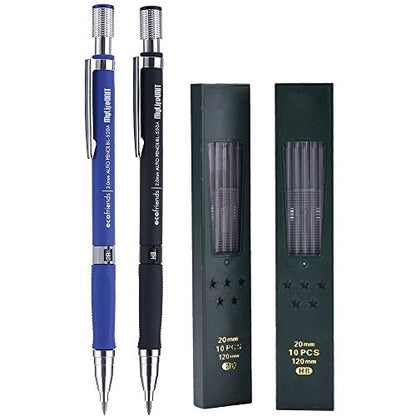 MyLifeUNIT 2.0mm Mechanical Pencil, 2mm Lead Pencil for Draft Drawing, Carpenter, Crafting, Art Sketching (Set of Pencils and Leads) - color: Blue & Black