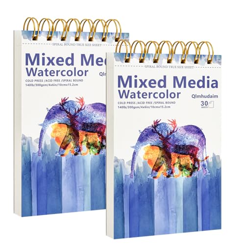 2-Pack Watercolor Paper Pad 4" x6”(30 Sheets, 140lb/300g), Spiral - Bound with Tear - Line. A Small Watercolor pad and Artist-Grade Watercolor Book for Adults & Kids -Compact Travel Sketchbook - size: 4 x 6 Inches (2 pack)