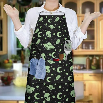 Apron with 2 Pockets,Kitchen Chef Artist Aprons for Cooking Gardening Baking Painting, Waterproof Apron 33" x 27" - color: Alien