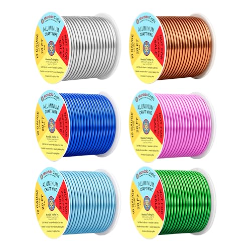 Mandala Crafts 10 GA Pink Green Blue Assorted Anodized Aluminum Craft Wire - color: Silver Copper True Blue Pink Ice Blue Kelly Green, size: 10 Gauge 20X6 Feet
