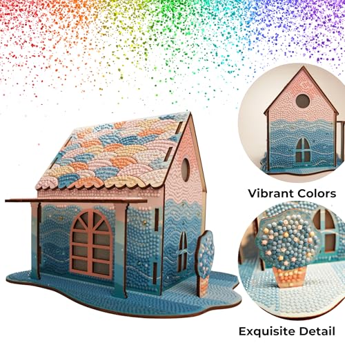 3D Diamond Painting Cabin Kit – DIY Full Drill Miniature House Craft with Rhinestones, Decorative Building Set for Adults & Teens (Mermaid Rainbow Cabin) - style: Mermaid Rainbow Cabin