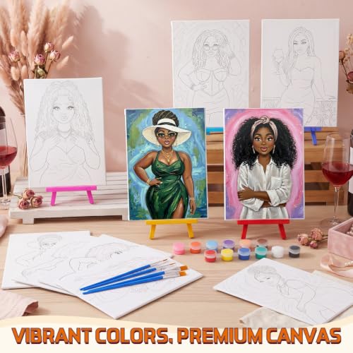 Blosssound 10 Set Pre Printed Canvas Pre Drawn Canvas Painting with Easel Kits 5" x 7" Outline Painting Panels for Beginners, DIY Craft Project, Party Favor, Home Decors(Curvy Goddesses) - style: Curvy Goddesses