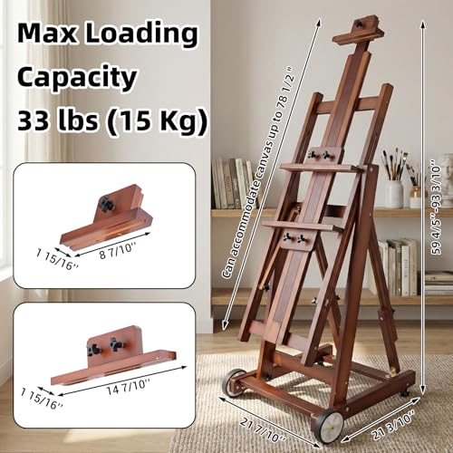 Studio H-Frame Easel with Tilting & Flat Position, Walnut | Sturdy Adjustable Beech Wood Painting Easel for Painting, Holds Canvas Art up to 77" - style: Walnut