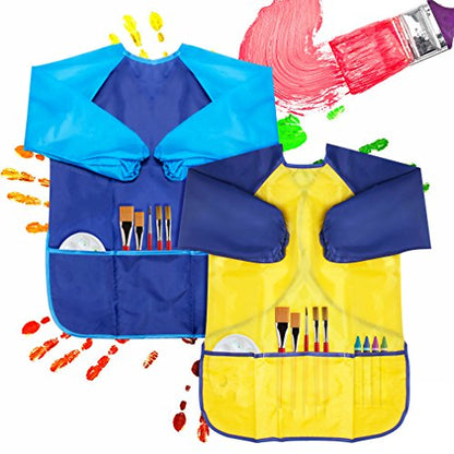 CUBACO Kids Painting Apron, 2pcs Waterproof Art Smocks For Child 3-8 Years, Kids Smocks for Painting Aprons with Long Sleeve - color: 4pcs Set