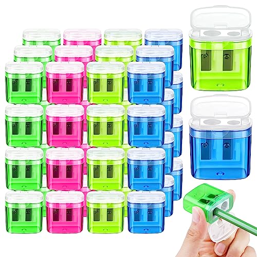 Aodaer 48 Pieces Pencil Sharpeners Manual Double Hole Pencil Sharpener for Dual Hole Pencils Sharpener for Office Home, Assorted 4 Colors