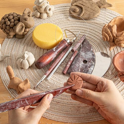 8PCS Stained Wooden Pottery Sculpting Tools, Wood Clay Cleaning Tool Set, Ceramic Modeling Tool for Carving, Molding, Cutting, Trimming, Pottery Wheel, Crafting, Beginners, Adults, Students - color: Stained Wood