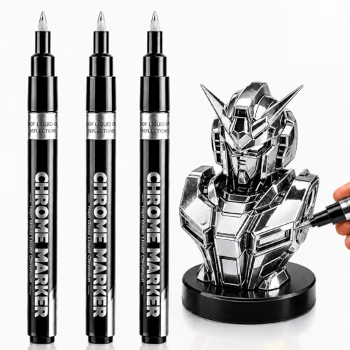 HOTU Chrome Paint Pen, Sliver Liquid Mirror Metallic Markers 0.7mm Fine Tip - color: Silver Chrome