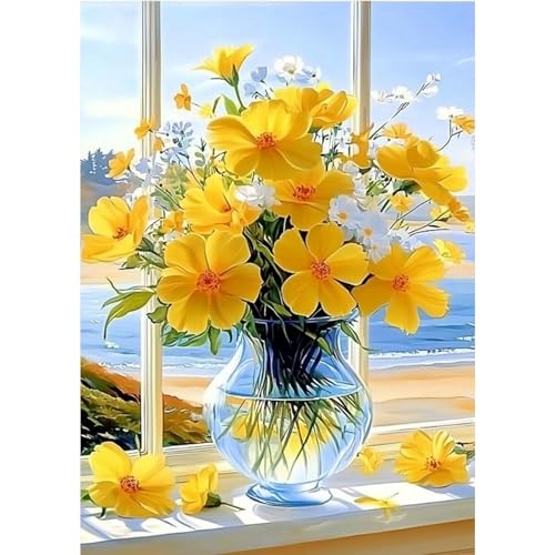 GHHKUD Diamond Painting Kits Vase Flowers for Adults, DIY 5D Yellow Flowers Diamond Painting, Full Drill Diamond Art Kits Art Pictures for Relaxation Gifts Home Wall Decor 30x40cm - color: Vase Flowers
