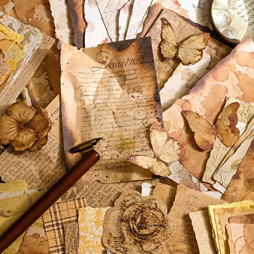 100 Sheets Vintage Scrapbook Papers Journaling Scrapbooking Supplies Kit - color: Coffee