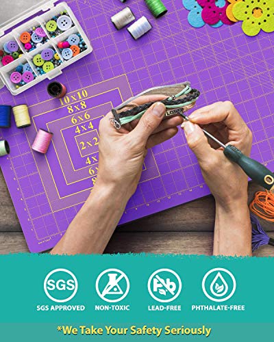 G+ Self-Healing Cutting Mat - True A4 9 x 12" (9 x 13" Full) Inches Purple/Black ; Self-Healing Double-Sided Durable Non-Slip Cutting Board for Crafts, Sewing, Fabric, Modeling and All Arts Projects - size: 13"L x 9"W