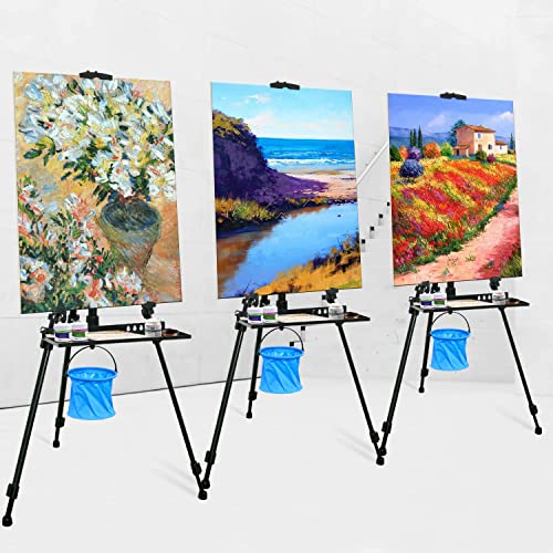 Artist Easel Stand Painting Stand Art Easel, 20" to 61" Art Easel for Painting Canvase & Displaying, Aluminum Adjustable Height Display Tripod with Portable Bag/Folding Keg/Apron.(Black)