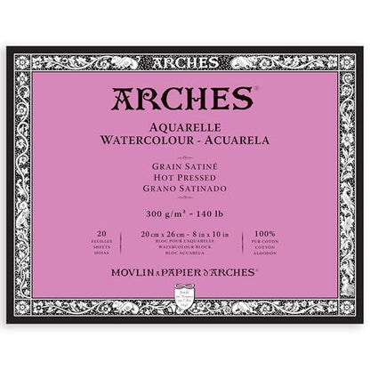 Arches Watercolor Paper Block, Hot Press, 8" x 10", 140 pound - size: 8"x10", style: Hot Press