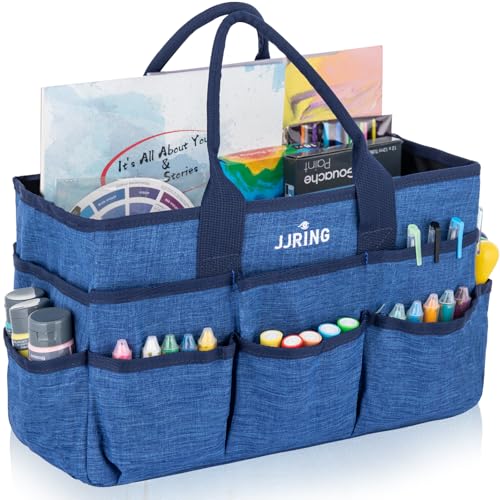 JJRING Craft Tote Bag Organizer For Art Storage With Multiple Pockets, Blue - color: Blue