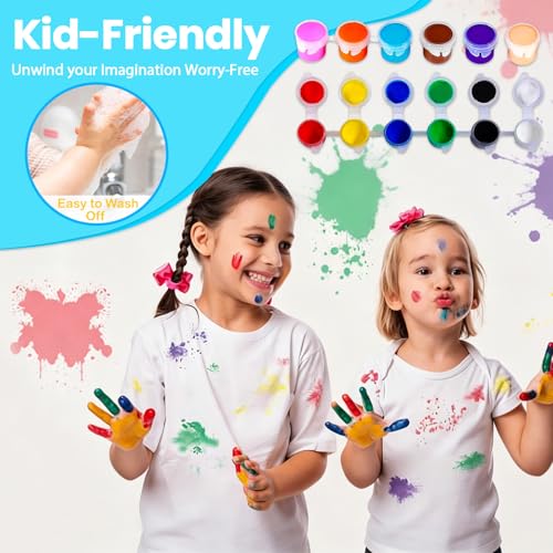 24 Pack Mini Acrylic Paint Set - 12 Colors Washable Acrylic Paint Strips for Kids&Adults Craft Paint, 336 PCS Kids Painting Kit for Birthday Classroom Painting Party Favor, Halloween Pumpkin, Art Gift