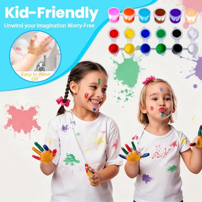 24 Pack Mini Acrylic Paint Set - 12 Colors Washable Acrylic Paint Strips for Kids&Adults Craft Paint, 336 PCS Kids Painting Kit for Birthday Classroom Painting Party Favor, Halloween Pumpkin, Art Gift