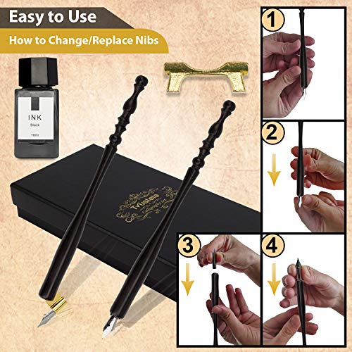 Calligraphy Set for Beginners, Dip Pen Set with 19 Nibs, Oblique Pen Holder, Wooden Pen Set