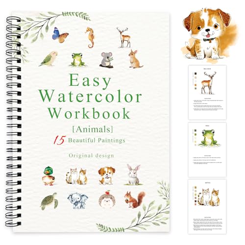 Watercolor Workbooks Animals, 15 Beautiful Paintings for Water Color Book Adult, Watercolor Coloring Book for Beginners, Watercolor Workbook for Adults Teens (Without Palette, Animals) - color: Animals, size: without palette